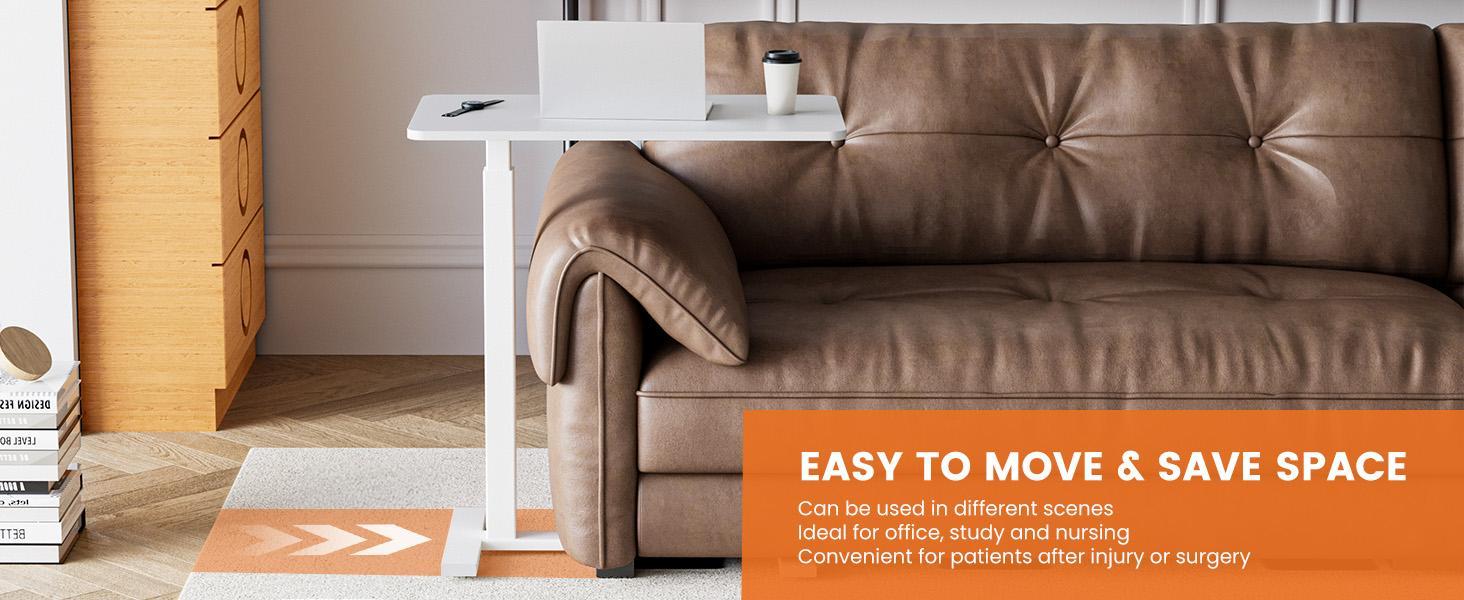 Overbed Bedside Table with Wheels, Adjustable Hospital & Home Use Bed Table, Rolling Laptop Table, Mobile Standing Desk