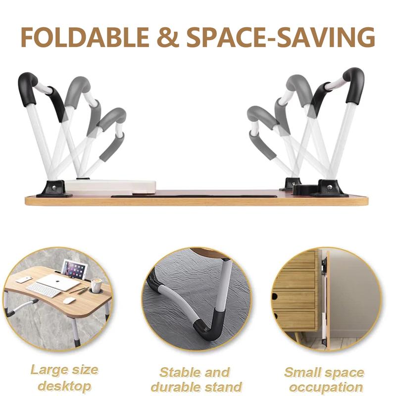 PHANCIR Foldable Lap Desk(No USB), 23.6 Inch Portable Wood Laptop Desk Table Workspace Organizer Bed Sofa Tray with Slots/Cup Holder/Drawer, Anti-Slip for Reading Writing Eating Watching