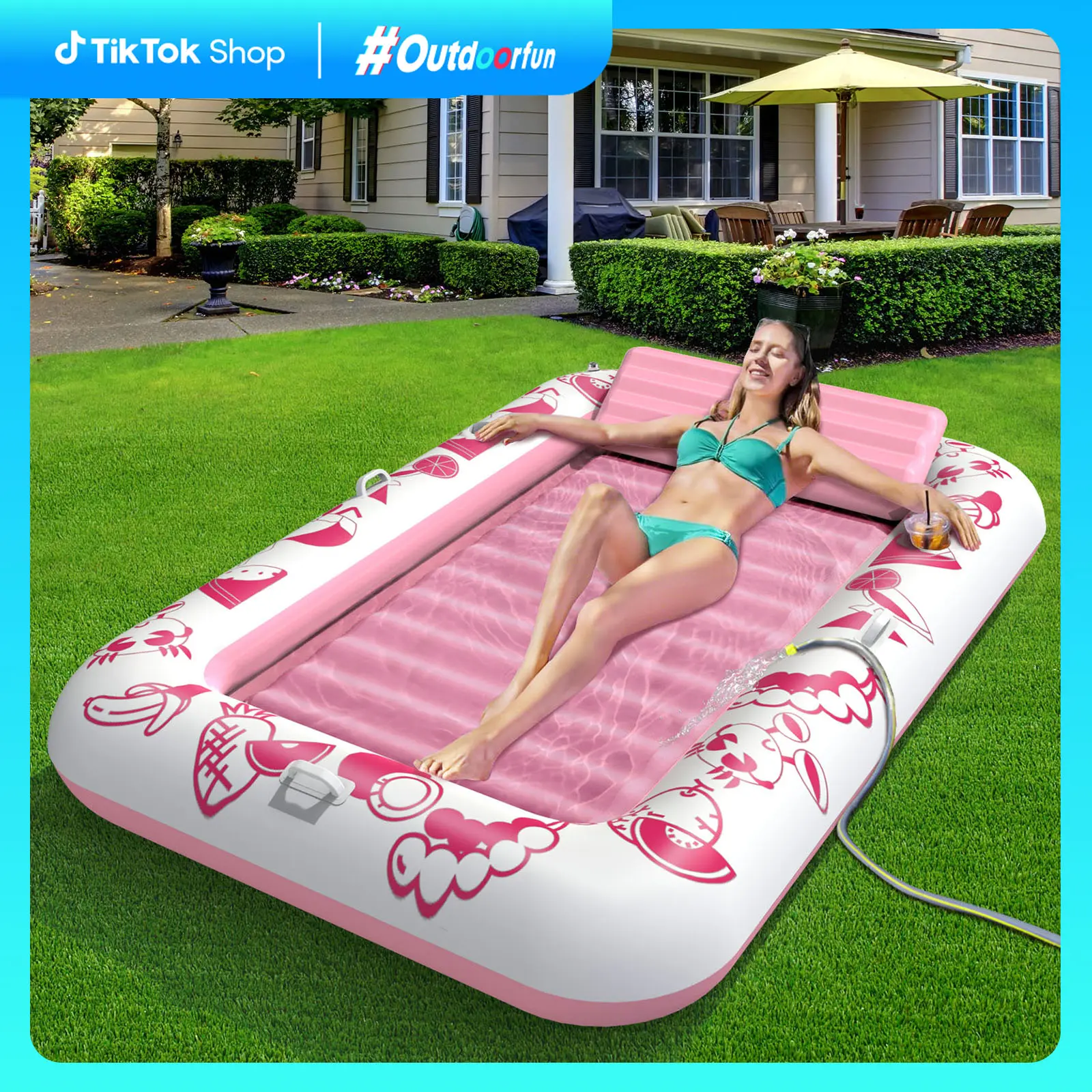 Viyawise Outdoorfun L/XL Inflatable Tanning Pool Lounge Float With Cup Holder, 70“X47”/85″ x 57″ More Large Sun Tan, Sunbathing Bed Lounge for Water with Pillow,Sun Tanning Raft Lake Beach Swimming Pool Party Toys Floating Lounge