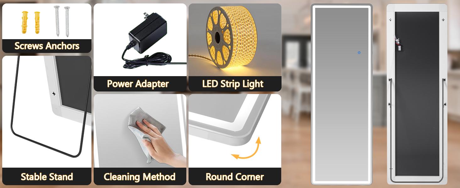 Full Length Floor Mirror with LED Lights, Dimming & Colors, Lighted Stand Mirror with Sturdy Aluminum Frame for Makeup, Try-On Haul, Bedroom Decor