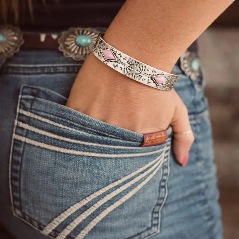 Dusty Rose Silver Western Cuff Adjustable Cuff Bracelet Adjustable Bracelets