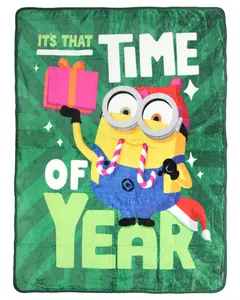 Despicable Me Minions Holiday Christmas Festive Time of Year Throw Blanket 46" x 60" Cozy Fleece Throw Blanket Bed Couch