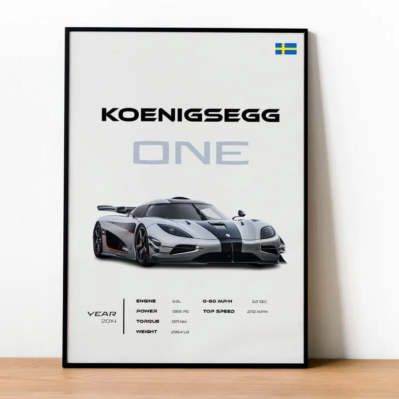 Koenigsegg One Poster - Swedish Hypercar Wall Art - High Performance Automotive Print - Supercar Gift - Garage Wall Decor55