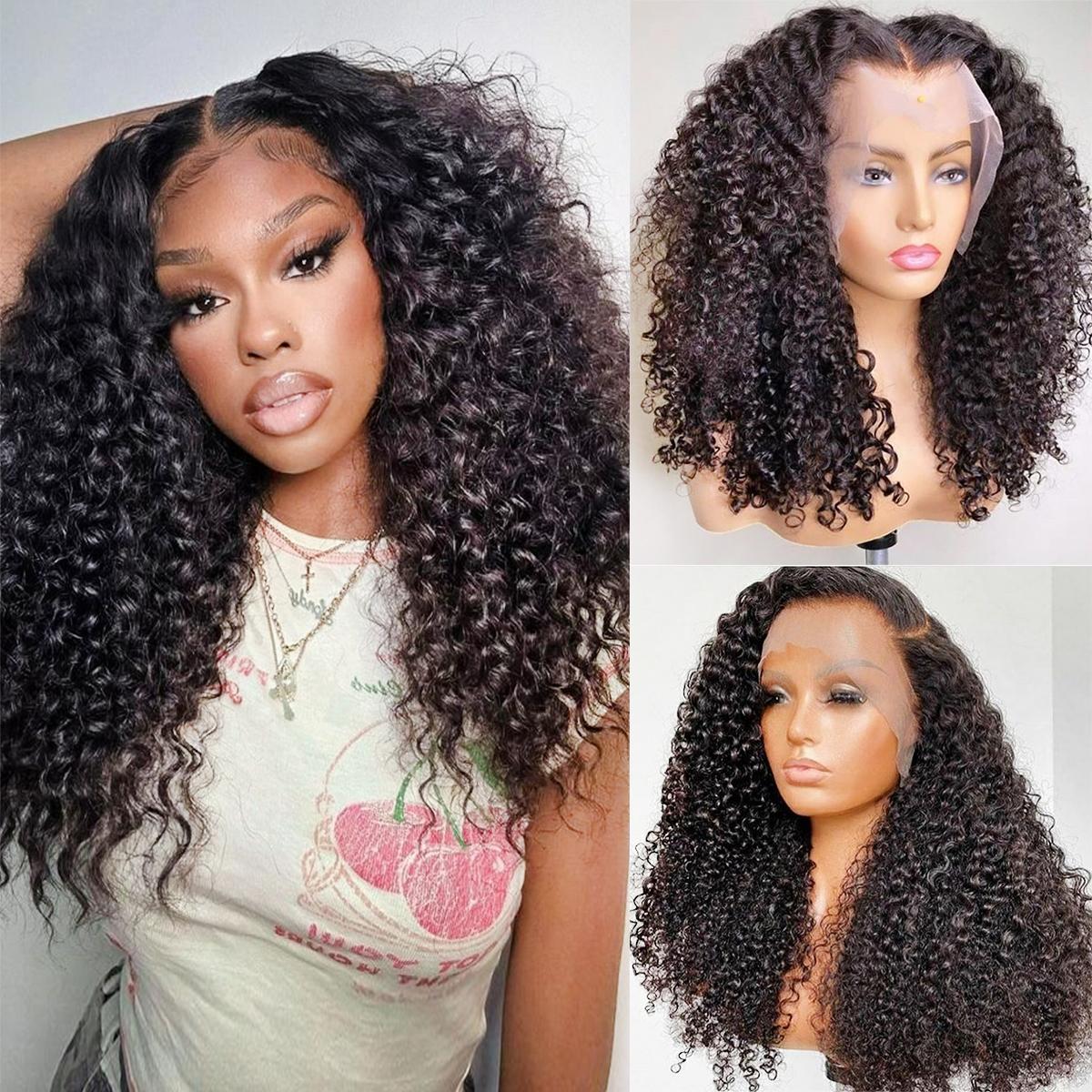 Bling Hair 12~34Inch Brazilian Kinky Culry 13x4 Transparent Lace Frontal Human Hair Wig Hair Pre-Plucked 180Density 4x4 Lace Closure Curly Hair Wigs For Women TikTokShopBlackFriday