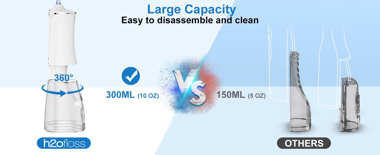 h2ofloss- Rechargeable Portable water flosser & Oral Irrigator – 300ML Water Tank, Whitening Tablets to Whiten Your Teeth, 5 Cleaning Modes, IPX7 Waterproof