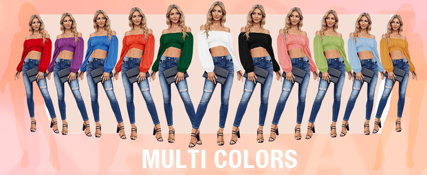 TANKANEO Woman Off Shoulder Ruched Tie Back Crop Top Summer Lantern Sleeve Boho Shirt Blouse