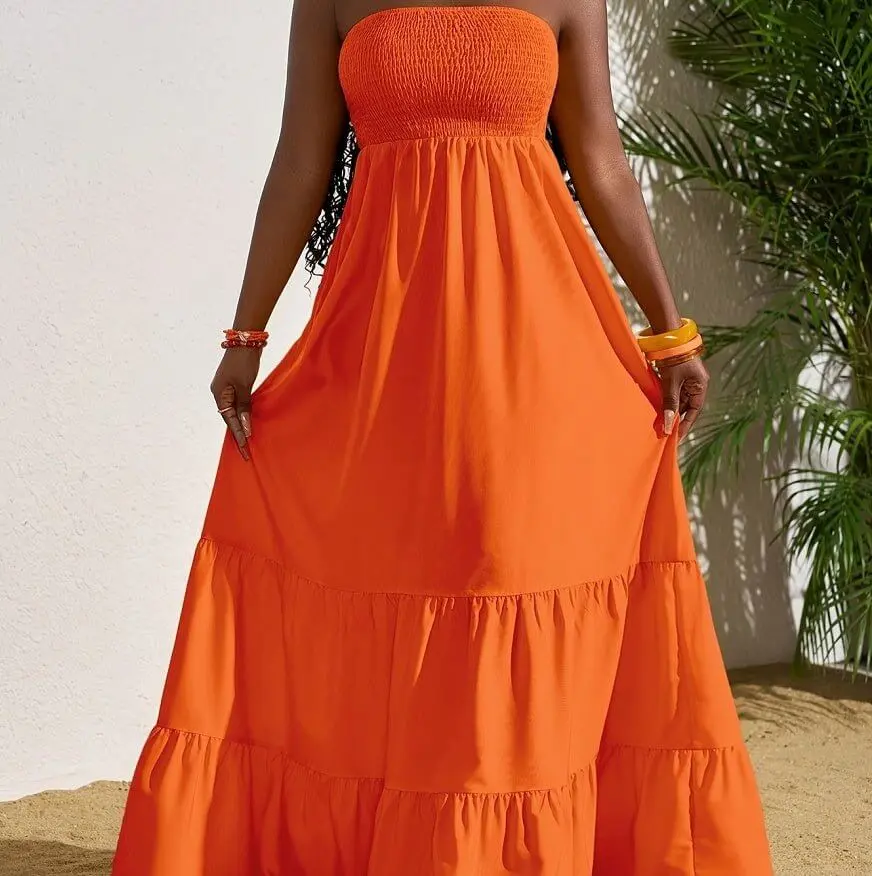 Vibrant Strapless Pleated Multi-layered Full Skirt Dress, Women's Sleeveless Long Resort Style Dress - TikTok Shop Vibrant Strapless Pleated Multi-layered Full Skirt Dress, Women's Sleeveless Long Resort Style Dress - TikTok Shop