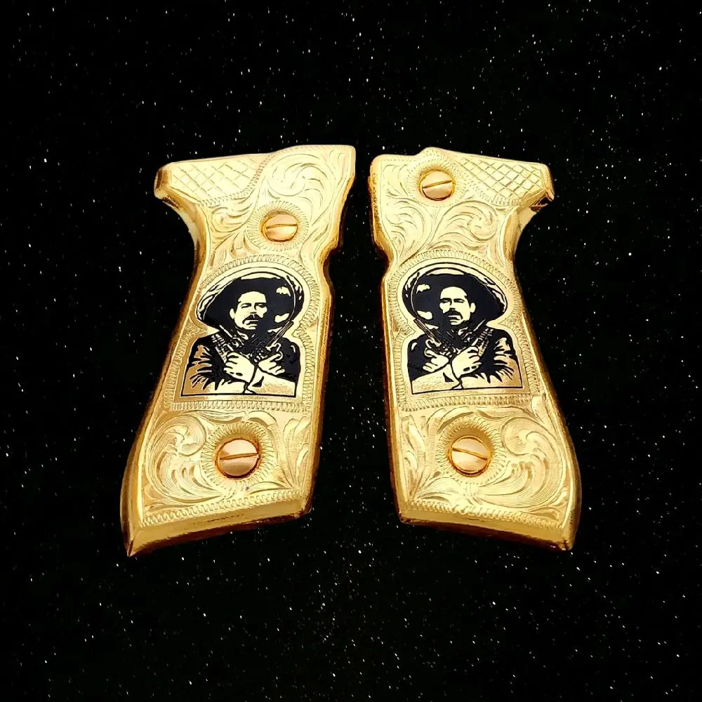 pancho villa cachas 92fs custom grips gold plated