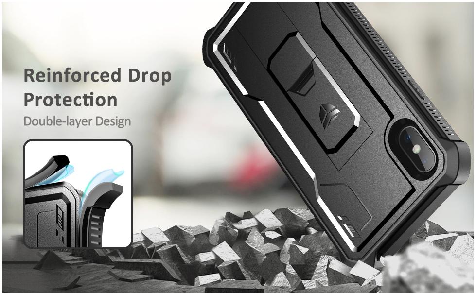 Dexnor for iPhone Xs max Case, [Built in Screen Protector and Kickstand] Heavy Duty Military Grade Protection Shockproof Protective Cover for iPhone Xs max