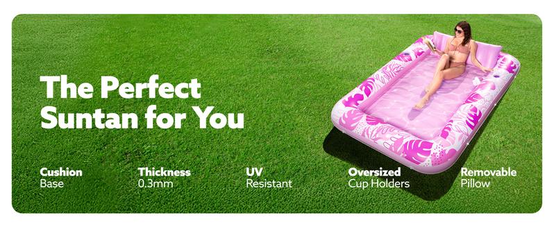 Sloosh-L/XL Inflatable Tanning Pool Lounge Float With Cup Holder, 70“X46”/85″ x 57″ Extra Large Pool Floats Adult with Pillow, 4 in 1 Suntan Tub Raft Floatie, Sunbathing Bed Lounge for Water Blow Up Kids Ball Pit Party Gifts, inflatable Sofa Pool