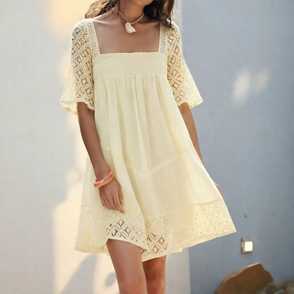 Chicovar Women's Boho Summer Babydoll Dress Square Neck Short Sleeve Hollow Out Lace Ruffle Beach Vacation Mini Dress Flowy A-Line Casual Sundress with Lining Not See Through, Summervibes - TikTok Shop Chicovar Women's Boho Summer Babydoll Dress Square Neck Short Sleeve Hollow Out Lace Ruffle Beach Vacation Mini Dress Flowy A-Line Casual Sundress with Lining Not See Through, Summervibes - TikTok Shop