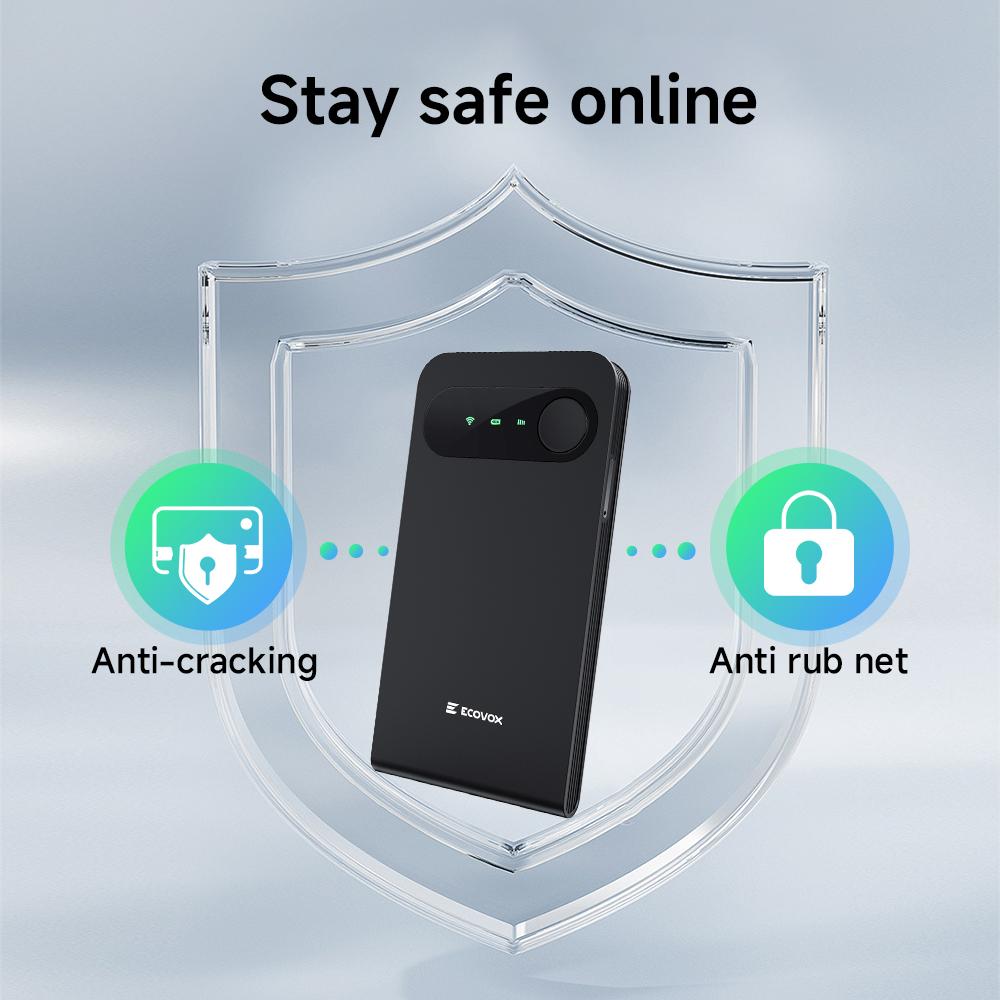 ECOVOX 4G LTE WiFi Mobile Hotspot 2026, No SIM Card Required No Contract, 9 Connected Devices, Multiple Networks, Portable Internet for Campers, Motorhomes and Travels, Free 1GB Local Data