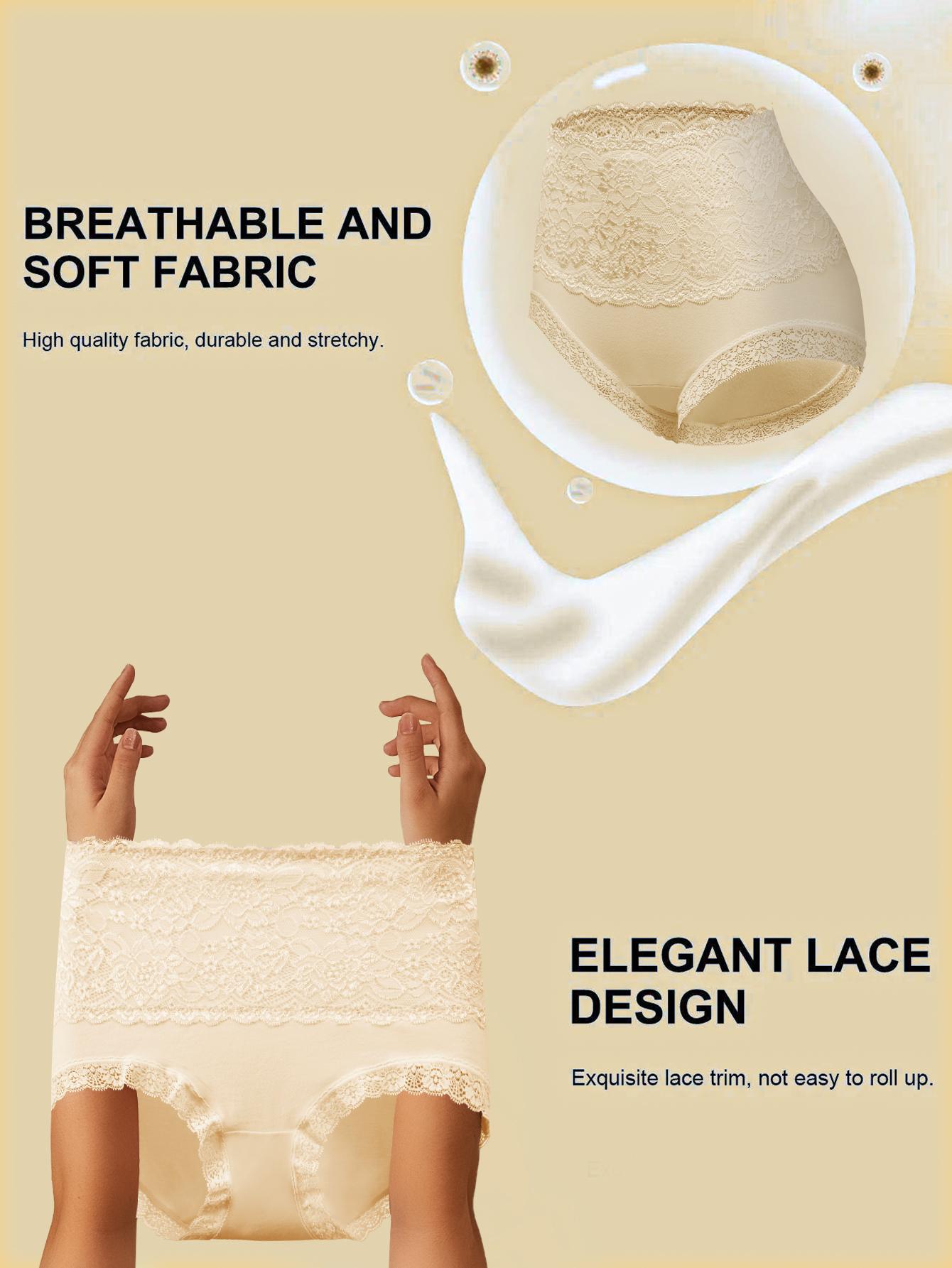 QUASTI 6 Piece Women's High waist Briefs, Lace Style Cotton Comfortable & Breathable Underwear, Hip Lifting  Fashionable Design, Suitable For Women's Daily Life