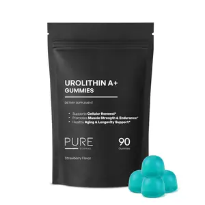 Pure Vitamins Urolithin A Gummies with Vitamin C & Zinc – Energy, Muscle & Cellular Support, Sugar-Free Vegan Strawberry, 90 Gummies