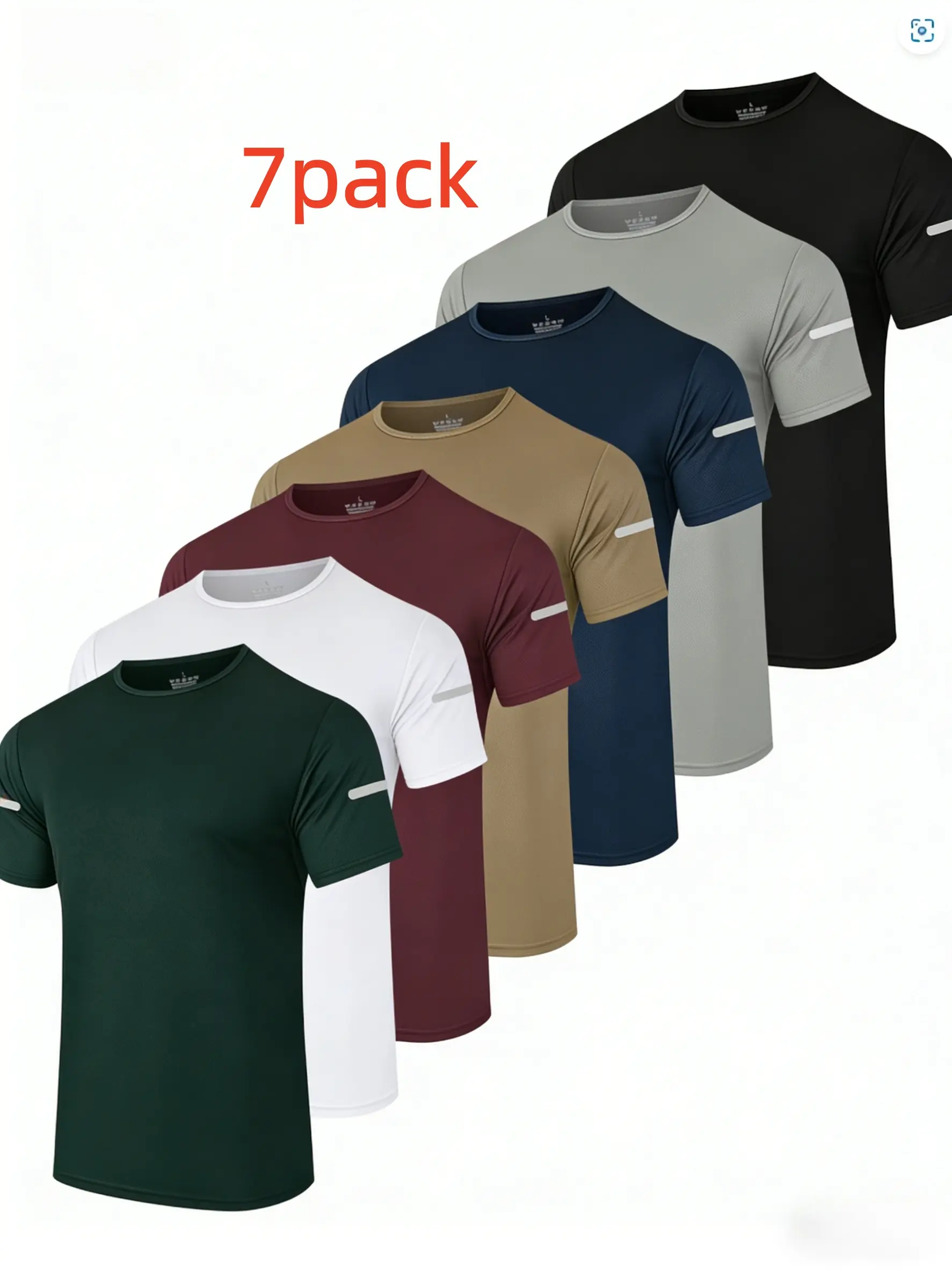 7pcs  Breathable Quick-Dry T-Shirts with Reflective Strips for Men's Running, Fitness Training, Short Sleeve Round Neck Tops Muscle Men's T-Shirts Fitness Shirts for Men Athletic T-Shirts  Activewear Shirts Work Shirt Shirts Multipack Shirts for Cycling