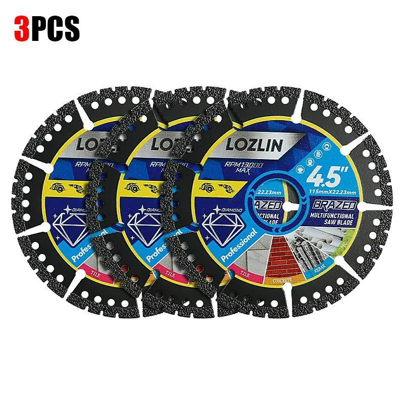 LOZLIN 4.5" Multi-Material Cutting Blades - 1PCS/3PCS Options, Dry Cut for Metal, Tile, Stone - Angle Grinder Saw Blades for Cast Iron, Marble - Tool Accessories