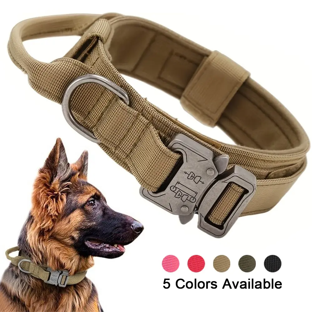 Tactical Dog Collar for Medium and Large Dogs, High-Strength Nylon Training Collar with Metal Buckles, German Shepherd Accessories, Suitable for German Shepherds and Labradors, Multiple Colors Available