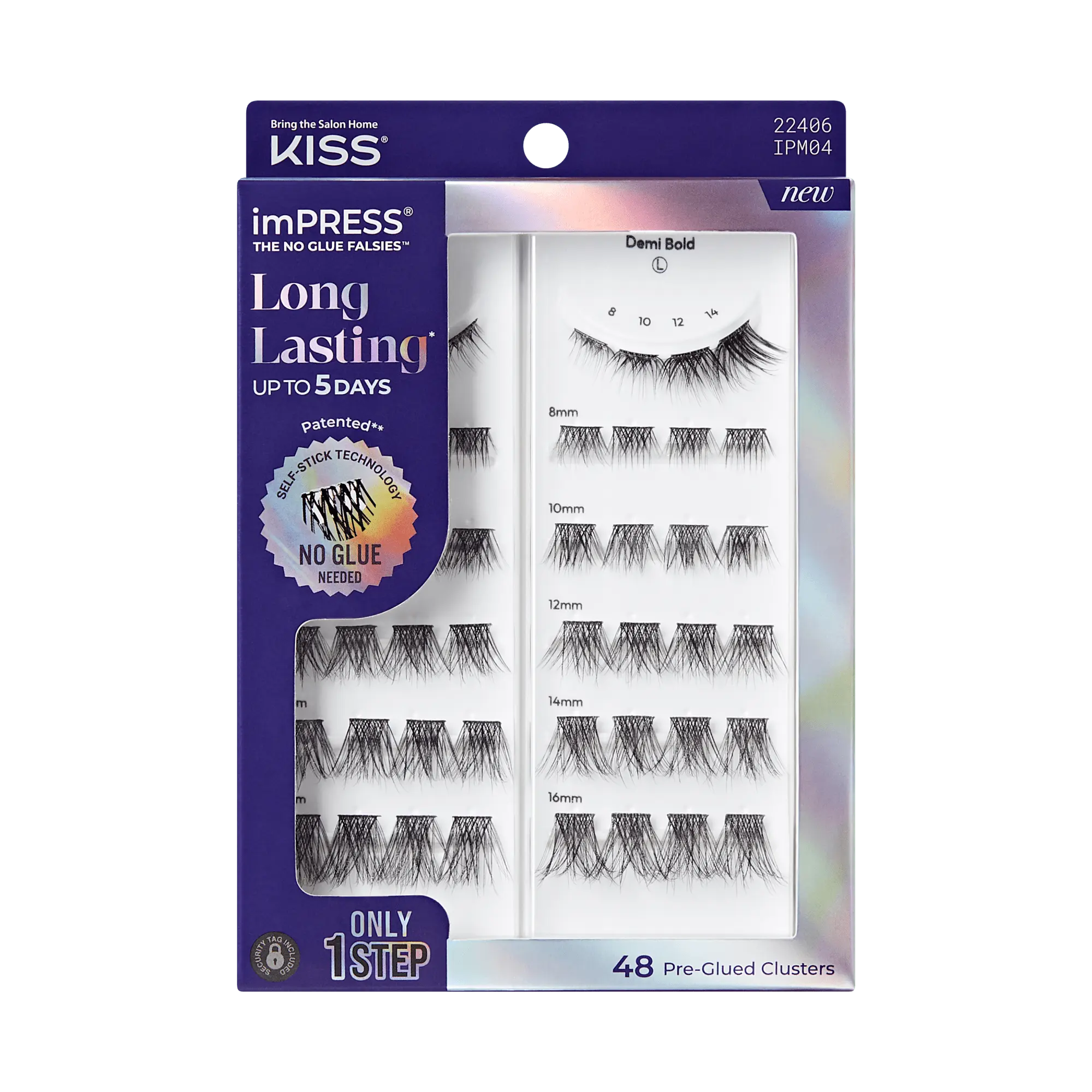 Impress Falsies Long Lasting Pre-Glued False Eyelashes - Demi Bold | 48 Lash Clusters, Up To 5 Day Wear, 8mm-16mm