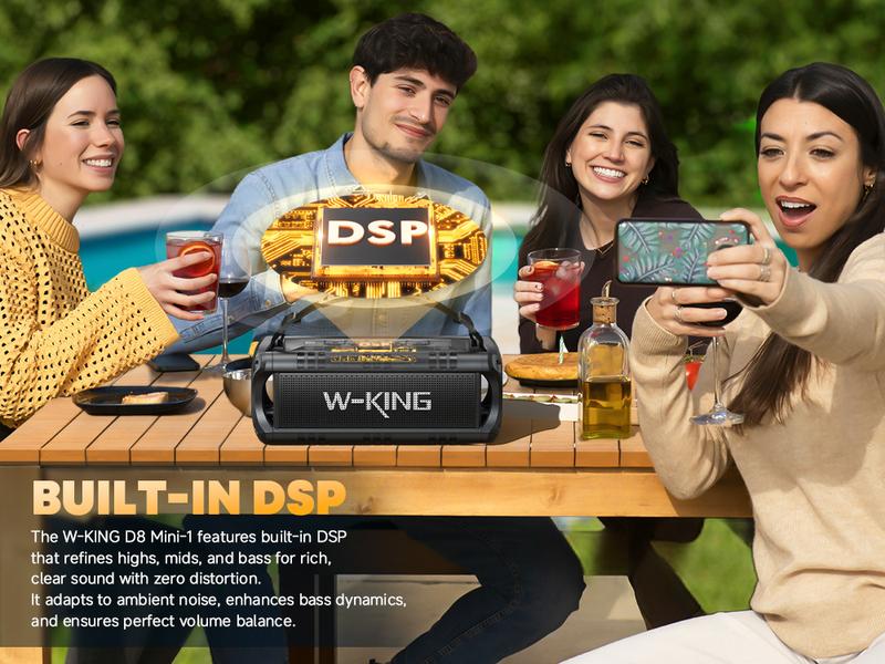 W-KING 60W Peak D8 Mini Portable Bluetooth Speaker, IPX6 Waterproof, 30W Wireless, 24-Hour Playtime, Powerful Bass, NFC, TF Card, USB Playback, Built-in Mic, AUX-IN, for Home, Outdoor Adjustable Subwoofer