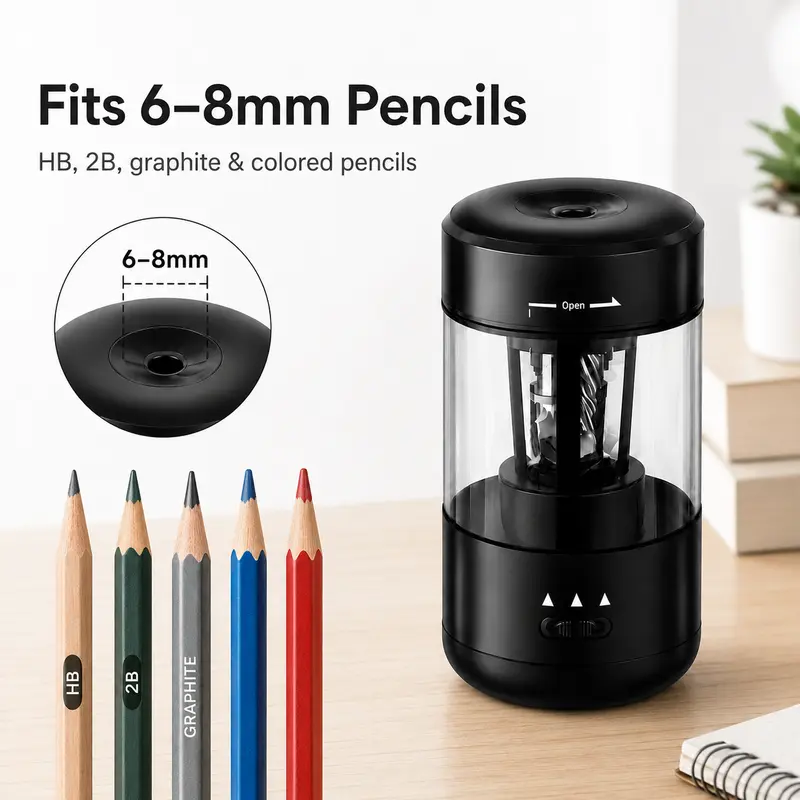 Electric Pencil Sharpener, Fully Automatic Rechargeable Pencil Sharpener with No-Touch Auto In & Out, Type-C Rechargeable for 6-8mm Pencils & Colored Pencils, Desk Supplies for Teachers, Elementary Students, Home & Classroom, Perfect Holiday Gift Electric Pencil Sharpener, Fully Automatic Rechargeable Pencil Sharpener with No-Touch Auto In & Out, Type-C Rechargeable for 6-8mm Pencils & Colored Pencils, Desk Supplies for Teachers, Elementary Students, Home & Classroom, Perfect Holiday Gift