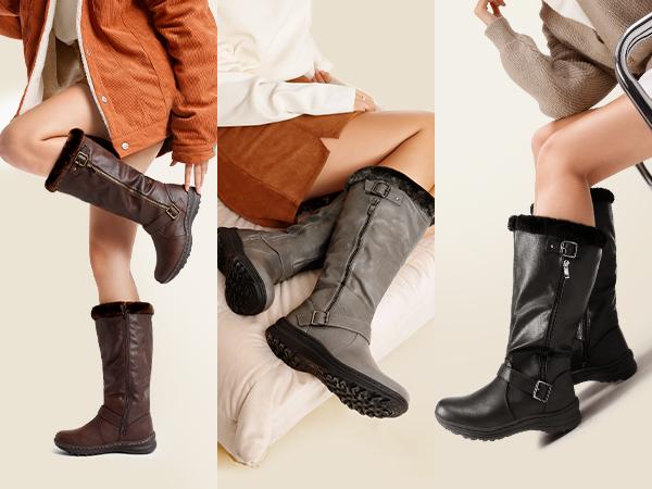 DREAM PAIRS Women's Winter Fully Fur Lined Zipper Closure Snow Knee High Boots