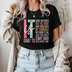 Motivational Oversized Tee for Teachers and Students Embracing Mistakes and Supporting Mental Health
