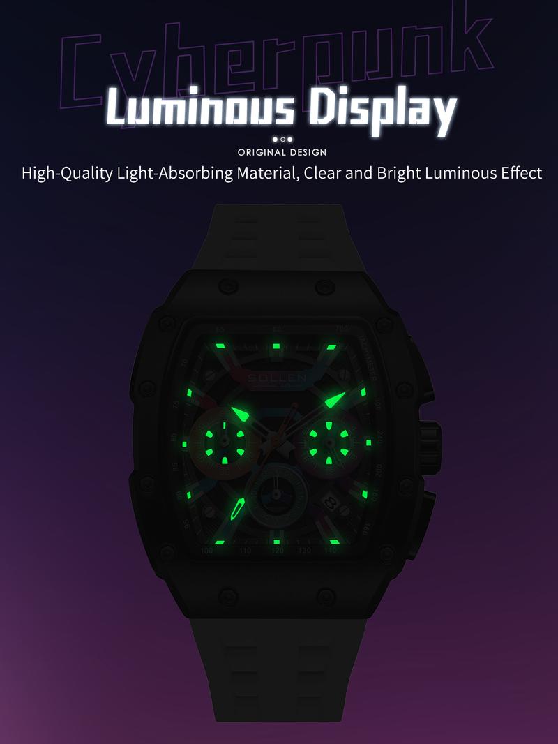SOLLEN 728 Men's Rainbow Luxury Cool Watch Multi-functional Chronograph Waterproof Night Light Function Valentine's Day Gift