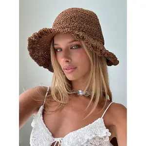 Dawnette Frill Detail Woven Hat Brown
