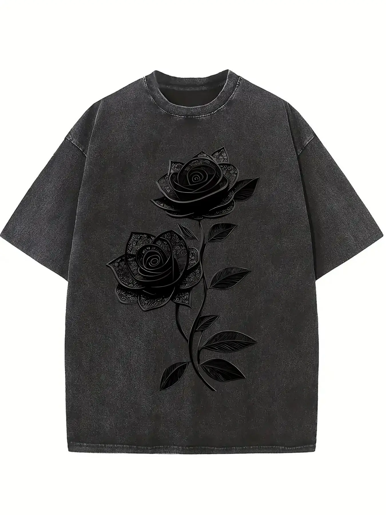 Men's Oversized Vintage Short-Sleeve Stretch T-Shirt, Casual Grey Geometric Graphic Menswear Top, Heavyweight Distressed Cotton Round-Neck Streetwear