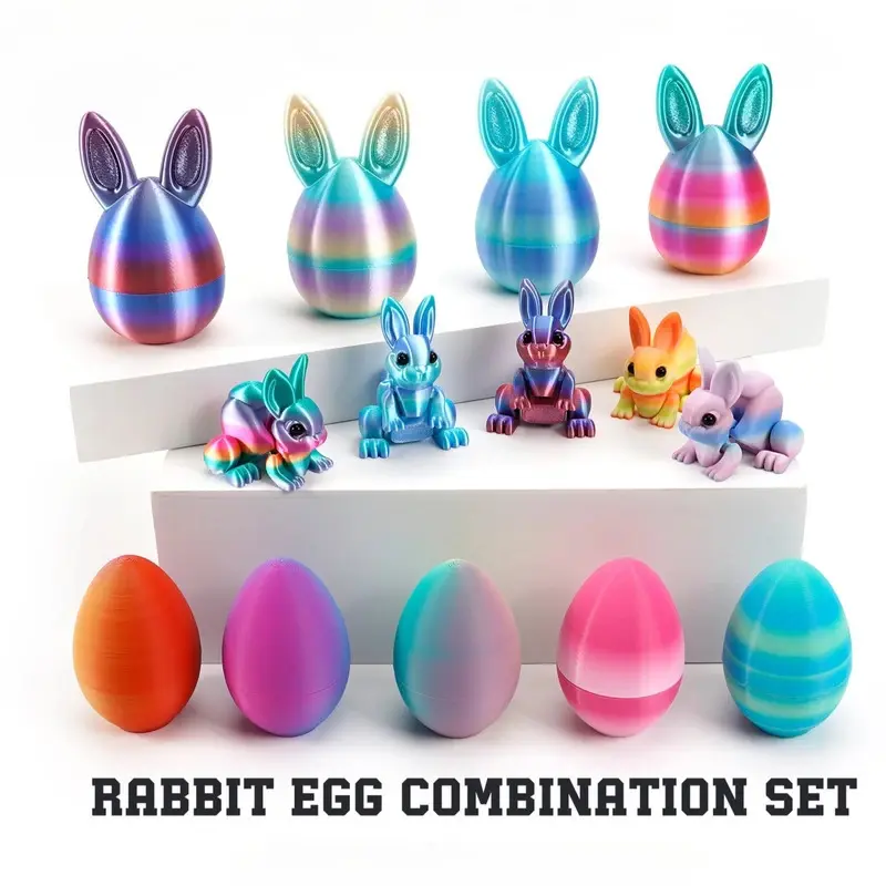 3D Printed Rabbit Eggs Ornament Animal Model Easter Rabbit Home Desktop Ornament Happy Easter Gift for Kids