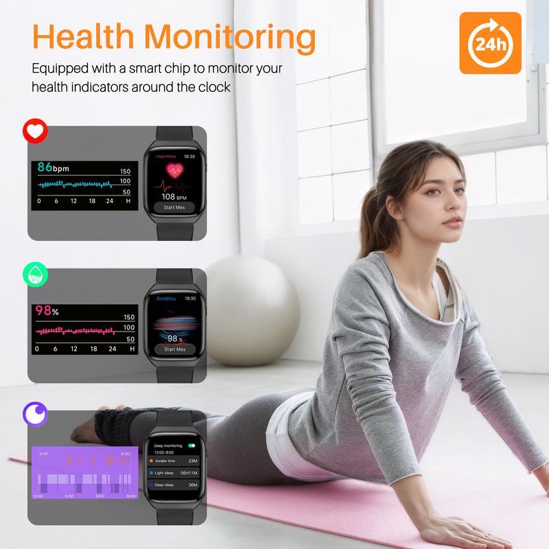 [Spring Deals] Coucur 1.69'' Touchscreen Smartwatch with Fitness Tracker & Sleep Monitor for Men Women Android iOS Compatible Silicone Band Bluetooth Calls Wearable