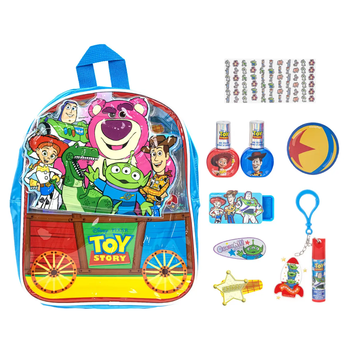 Toy Story Bag Gift Makeup Set Includes 2 Nail Polishes, 1 Lip Gloss, 1 Lip Balm with Keychain, 2 Hair Pins,1 Bag, Perfect for Kids Girls Birthday Gift by Townley Girl Cosmetic, Party Favor, Adventure, Children, No Stress, Compact, Miniature Set, Easily Wa