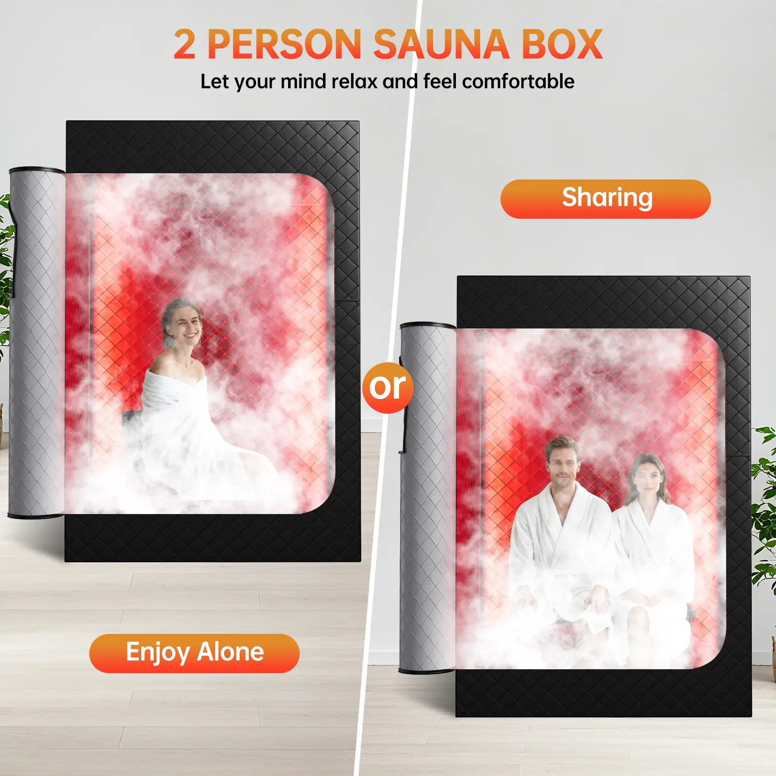 2 Person Sauna, Extra Large Sauna, Portable Steam Sauna Tent with 2 Steamers, 2 Folding Chair