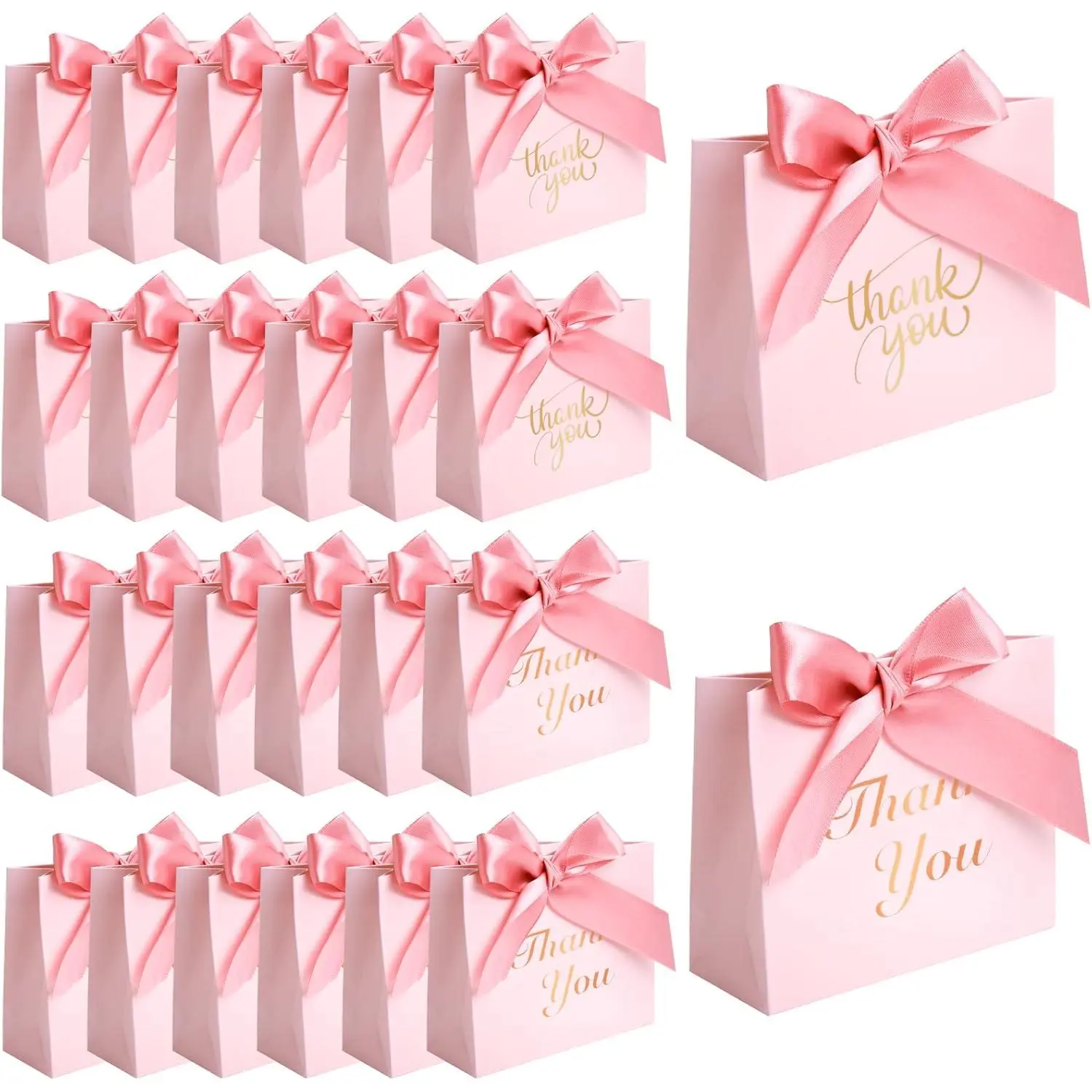 24 count Thank You  Bags, 4.5x3.9x1.8Inches Mini Party Favor Bags   Boxes with Bow Ribbon for Wedding Bridal  Shower Birthday Party