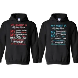 [Graphic Hoodie] Couple Matching Hoodies/T-Shirt - My Husband Wife Is My Best Friend Couple Graphic Hoodie Casual Fleece Pullover Hooded Sweatshirt