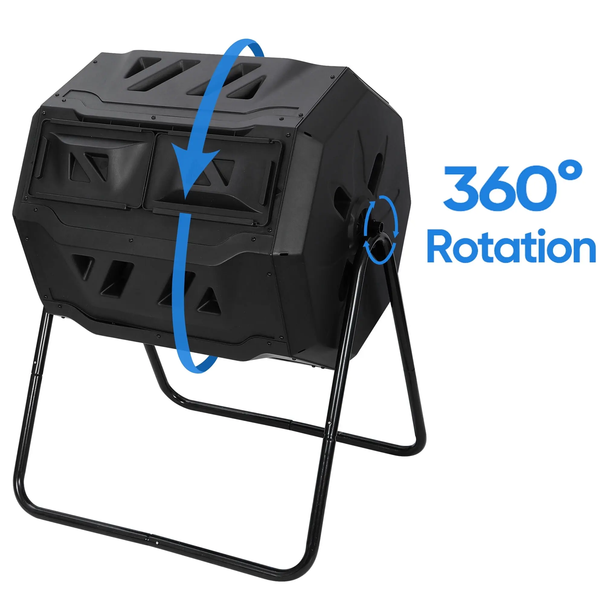 ZENY 43Gal Extended Capacity Outdoor Composting Tumbler - Household Waste Bin, Hexagonal Shape, Dual Chambers, 2 Separate Easy Sliding Access Doors, PP+Steel Construction, Durable Frame, Efficient Design, Assembly Required, 22Lbs, 28.5''L X 25''W X 37''H