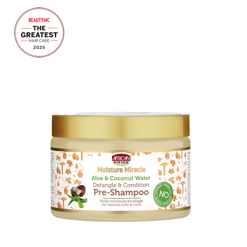 African Pride Moisture Miracle Aloe & Coconut Water Pre-Shampoo, Helps Minimize Hair Breakage for Natural Coils & Curls, Detangle & Condition
