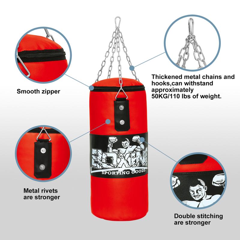 24'' Punching Bag for Adults,Men,Women,Kids, Hanging Punching Bag with Boxing Gloves, Chains, Wristband, Heavy Boxing Bag for Training, Karate, Kickboxing, Muay Thai -Unfilled (Red) 24'' Punching Bag for Adults,Men,Women,Kids, Hanging Punching Bag with Boxing Gloves, Chains, Wristband, Heavy Boxing Bag for Training, Karate, Kickboxing, Muay Thai -Unfilled (Red)