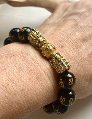 100% Authentic Obsidian feng shui bracelet 24k gold plated wealth bracelet 12mm