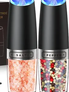 Gravity Electric Salt and Pepper Grinder Set Automatic Shakers Mill Grinder with LED Light, BATTERY POWERED Adjustable Coarseness One Hand Operation, Upgraded Larger Capacity