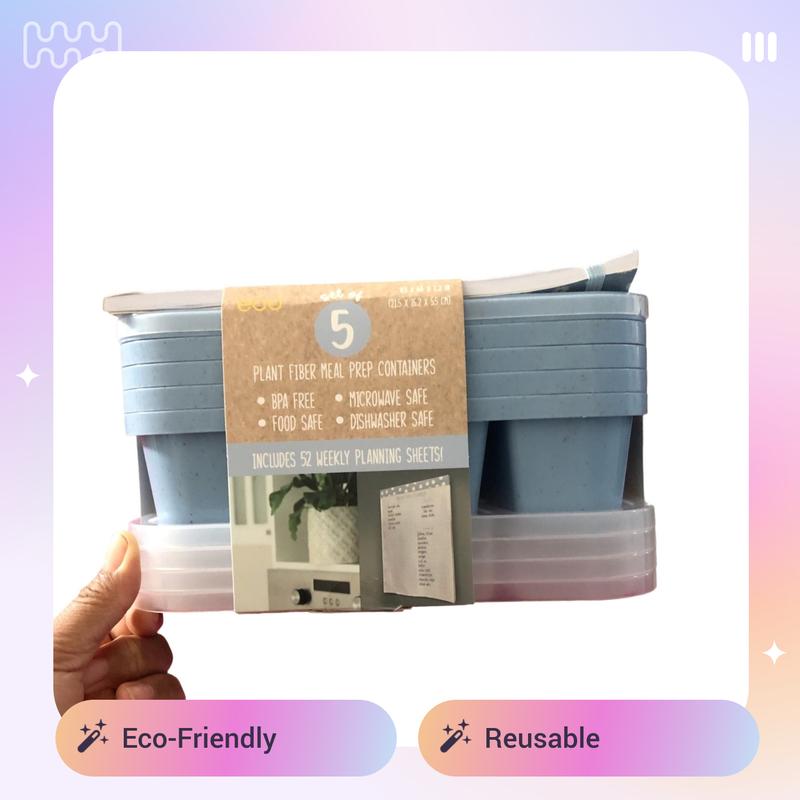 Plan N' Prep Eco-Friendly Reusable Plant Fiber Meal Prep Container Set with 4 Dividers Weekly Planner & Chopsticks for Organized Food Storage Solutions