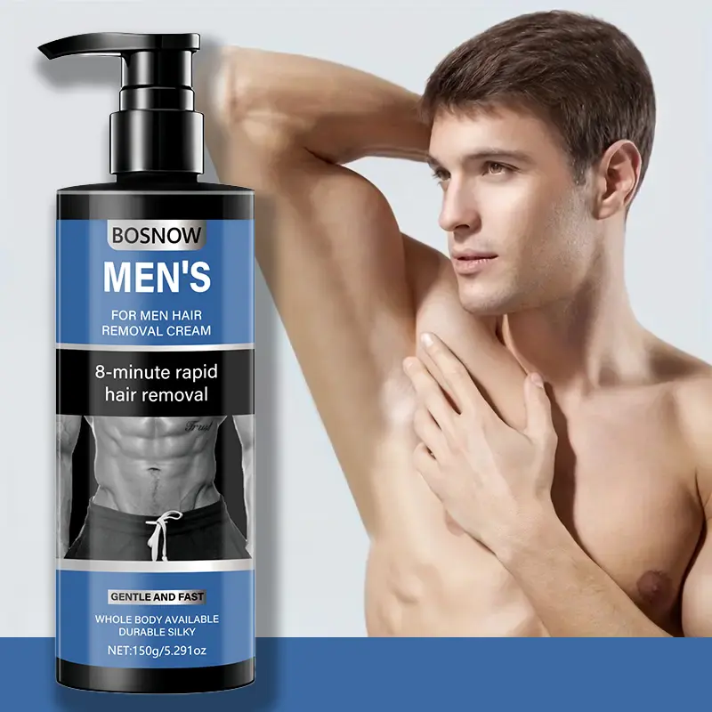BOSNOW Men's Hair Removal Cream 150g – 8-Minute Rapid Hair Removal, Gentle & Fast, Whole Body Use, Durable Silky Smooth – Men's Grooming Essential