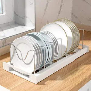 Expandable Kitchen Utensil Organizer Rack, Holds 7+ Pot Lids and Baking Tools, with 7 Adjustable Compartments for Kitchen Cabinet Storage and Organization – Available in White and Grey