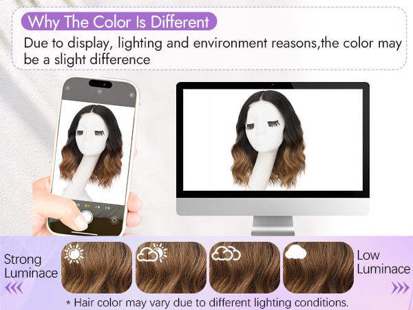 [AISI HAIR]Short Wavy Wig for Women Ombre Brown Lace Hairline Wig Bob Style Synthetic Heat Resistant - Natural Appearance for Everyday Hairstyle 14 Inch