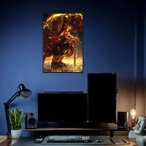 Demon Slayer Zenitsu Agatsuma Poster with Golden Lightning Glow and Reflective Water Scene, High Quality Cardboard Sharp Pattern Poster for Anime Enthusiasts, Bedroom Office Wall Art, Gift for Manga Fans