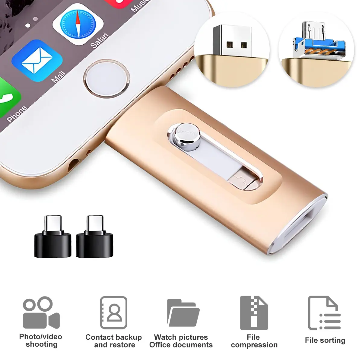 3-in-1 Photo Stick for iPhone & Android! Never Lose Memories! High-Speed USB 3.0 Flash Drive with Type-C Adapter, Backup Photos/Videos in Seconds. Portable Memory for Phone/PC. 64GB 128GB 256GB. #MothersDayGift #GiftsForHer Usb Storage summerwins