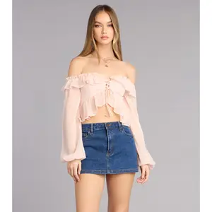 Soft Romance Ruffle Off-The-Shoulder Crop Top