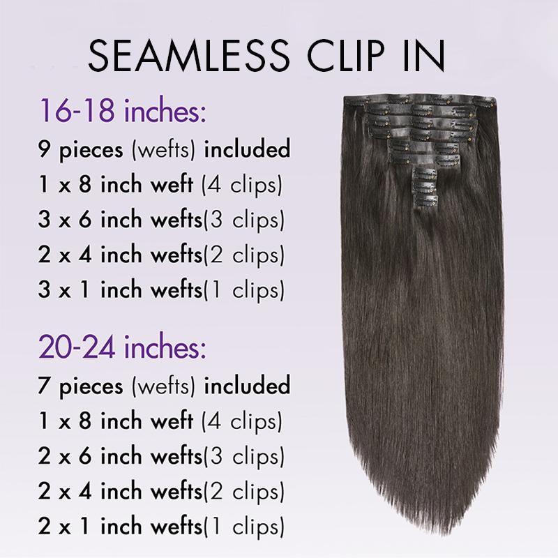 LUVME 100% Virgin Human Hair Extensions Seamless & Invisible Edge Straight, Body Wave, Kinky Curly, Yaki Straight, Messy Burmese Curl Clip-In