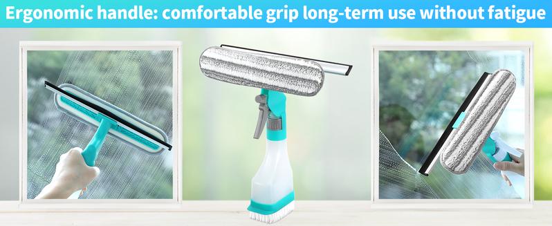 4-in-1 Set Multi-Purpose Window Cleaning Tool with Spray Bottle, Rubber Squeegee and Microfiber Cleaning Head for Dirty Indoor Glass dealsforyoudays