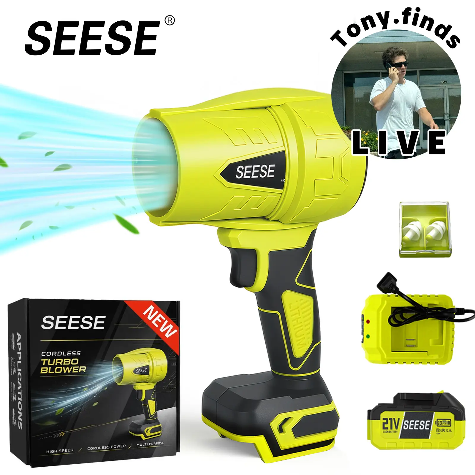 【Exclusively for Tony】SEESE Turbo Jet Blower — Leaf Blower, Car Drying Fan, Cordless Snow Blower & Power Air Duster for Home & Garden Great Holiday Gift